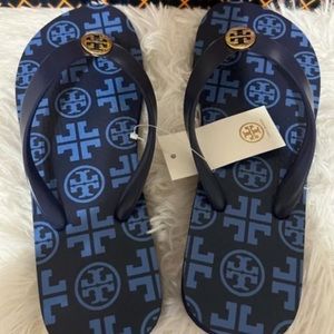 NWT Tory Burch PVC/EVA Flip Flop 
Sandals Dark Blue - with gold